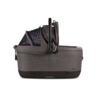 A Maeve iso 6x Wind Pet Car Seat in the fashion ashen from the side with the right side of the canopy open