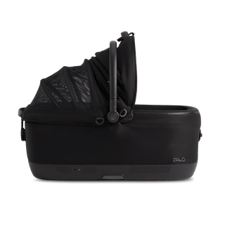 A Maeve iso 7x Wind Pet Car Seat in the fashion onyx from the side with the right side of the canopy open
