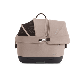 Maeve iso5x pet car seat in the fawn fashion shown from the side with its integrated ISOFIX latches out.
