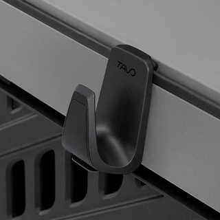 a close up of the leash hook attached to the Everett accessory dock