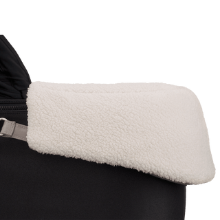 The maeve series reversible chin rest attached to the maeve travel system showing a close up of the comfort side