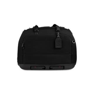 An onyx fashion Hendrick Pet Car Seat from the back showing rigid ISOFIX latches tucked away and a luggage tag