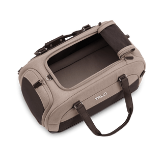 Dupree II pet car seat in the fawn fashion shown from the top showing the top window unzipped - view 7