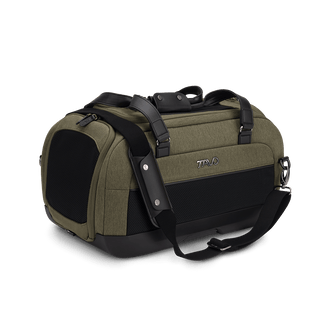 Dupree II pet car seat in the fern fashion shown from the front with the included shoulder strap attached - view 9