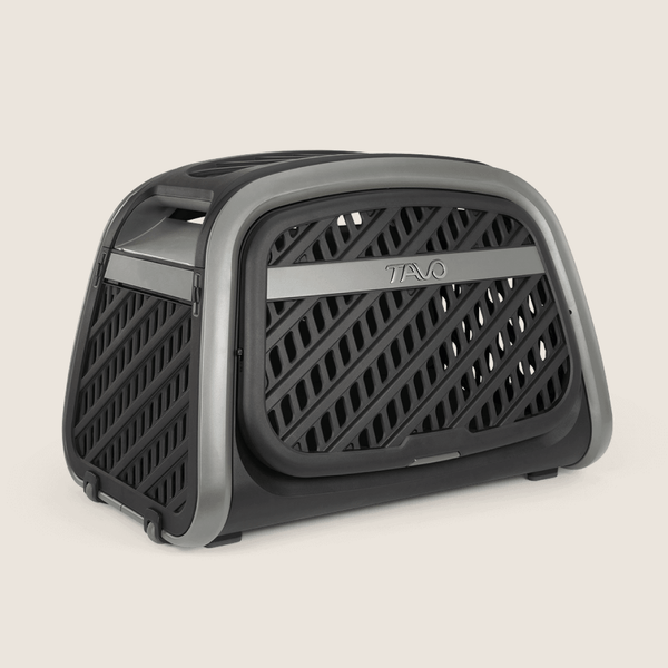 The Everett L crash-tested pet cargo crate closed from a side angle showing it's all-around airflow