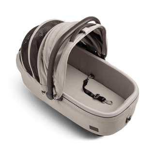 medium pet carrier with open canopy and leash, fawn