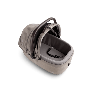 top view of beige medium pet car seat with canopy open and short leash with beige liner, fawn