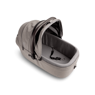 top view of beige large pet car seat with canopy open and short leash with beige liner, fawn