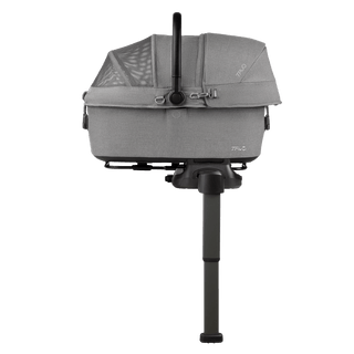 side view of gray medium pet car seat on base with extended load leg and side impact protection, merle