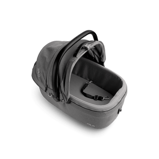 top view of gray medium pet car seat with canopy open and short leash with gray liner, merle