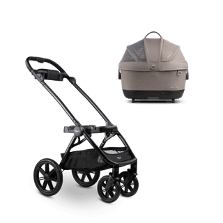 A Maeve iso 5x Wind travel system in the fashion merle showing the Pet Car Seat detached from the Roscoe Trek Stroller Frame