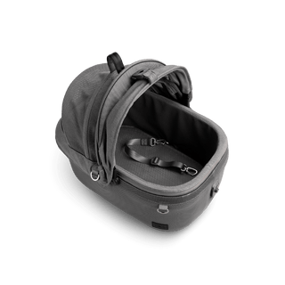 top view of gray small pet car seat with all mesh canopy open and short leash with mesh gray liner, merle aire