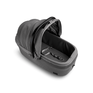 top view of gray large pet car seat with all-mesh canopy open and short leash with mesh gray liner, merle aire