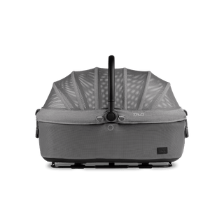 side view of gray large pet car seat with closed all-mesh canopy, merle aire