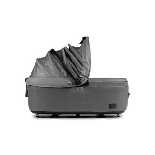 side view of gray large pet car seat with right side of all-mesh canopy open, merle aire