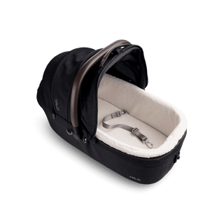 top view of black large pet car seat with canopy open and leash with white comfort liner, onyx