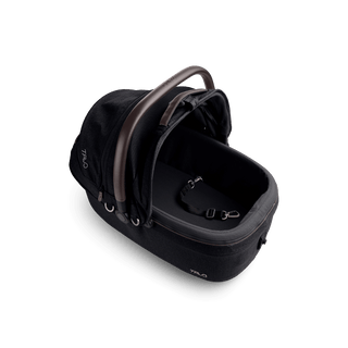 top view of black medium pet car seat with canopy open and short leash with black liner, onyx
