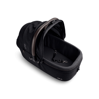 top view of black large pet car seat with canopy open and short leash with black liner, onyx