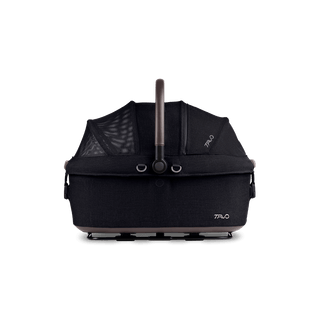 side view of black medium pet car seat with canopy closed, onyx