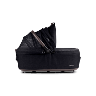 side view of black large pet car seat with right side of canopy open, onyx