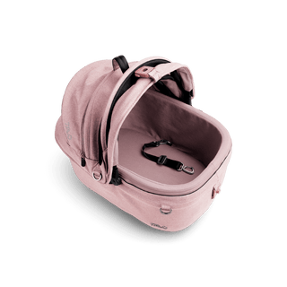 top view of pink small pet car seat with canopy open and short leash with pink liner, sakura