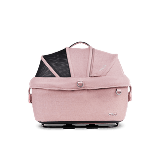 side view of pink small pet car seat with canopy closed, sakura